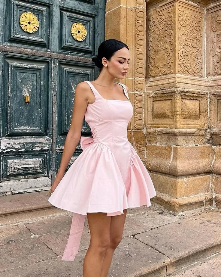 Pink suspender waist A-line princess skirt homecoming dress R3687