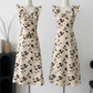 Ink painting print dress new style temperament U-neck floral long skirt R0032