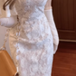French gentle style white lace suspender dress 2025 new style temperament high-end waist slim hip skirt R0455