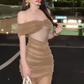 Large size French pure sexy one shoulder dress high-end lady evening dress R1830