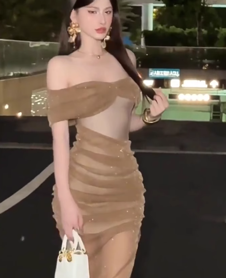 Large size French pure sexy one shoulder dress high-end lady evening dress R1830