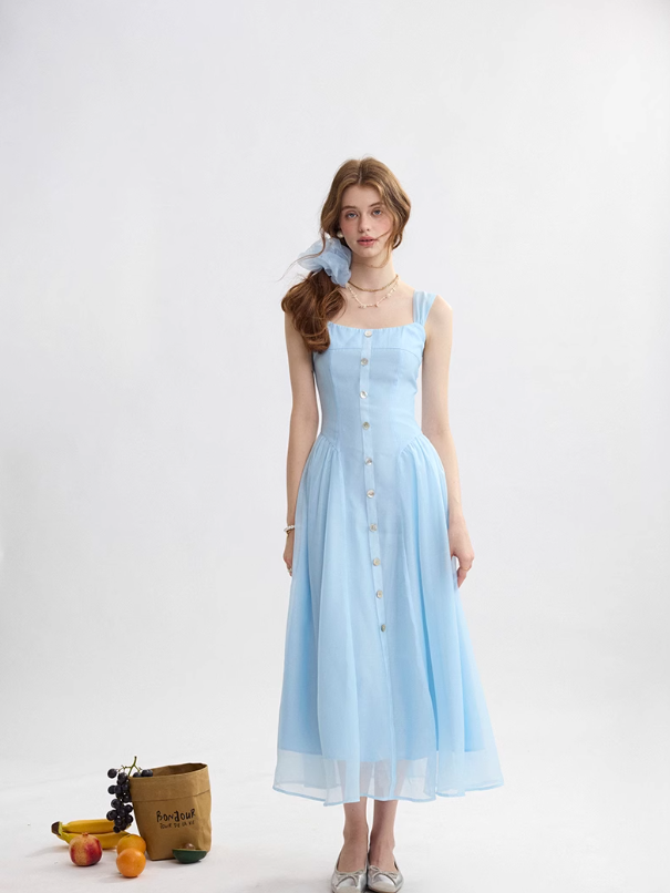 French suspender skirt blue dress sweet style long skirt R2693