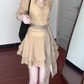 Retro gentle temperament good-looking V-neck long-sleeved shirt A-line skirt two-piece suit R0856