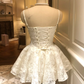 White lace suspenders slim waist A-line skirt short skirt homecoming dress R4161