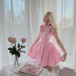 Pink suspenders tie waist slim princess skirt homecoming dress R3645
