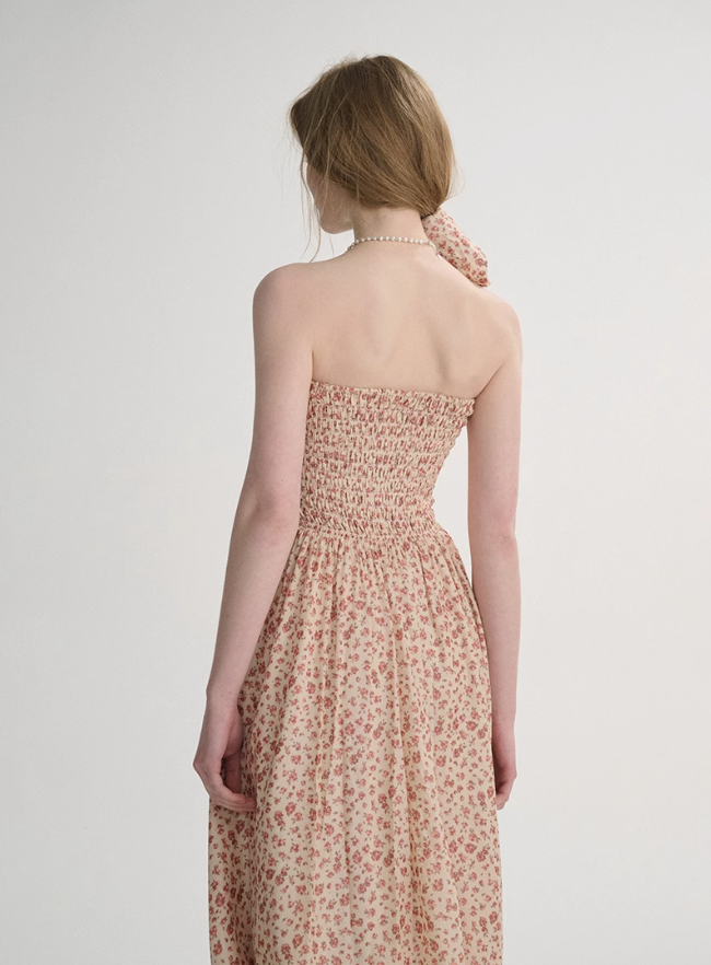 French dress high-grade tube top long dress holiday floral dress seaside wear small skirt for women R3553