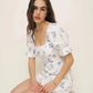 French floral square neck lace small lace retro bow dress R2917