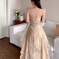 Fairy new Chinese style improved cheongsam halo dyed floral waist long skirt dress R1703