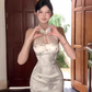 New Chinese style lace cheongsam skirt 2025 pure desire sleeveless halter neck printed hip skirt R1055