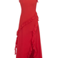 2025 summer new red irregular sexy ruffled seaside holiday dress R0980