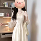 Tea break French style gentle temperament v-neck long-sleeved dress super beautiful waist skirt female R0467