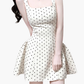 2025 Summer New Apricot Polka Dot Waist Square Neck A-line Short Suspender Dress R0907