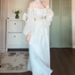 Gentle temperament blue one-shoulder dress beautiful waist A-line long skirt R0666