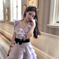 Purple waist round neck ruffled suspender dress women's summer skirt R4659