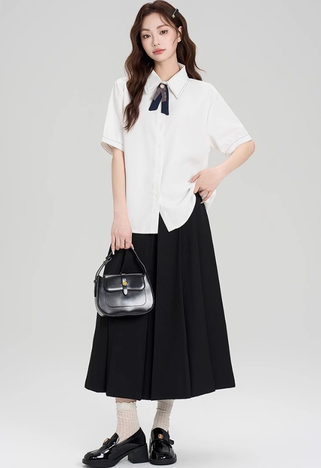 Preppy formal summer designer shirt and skirt suit R2357