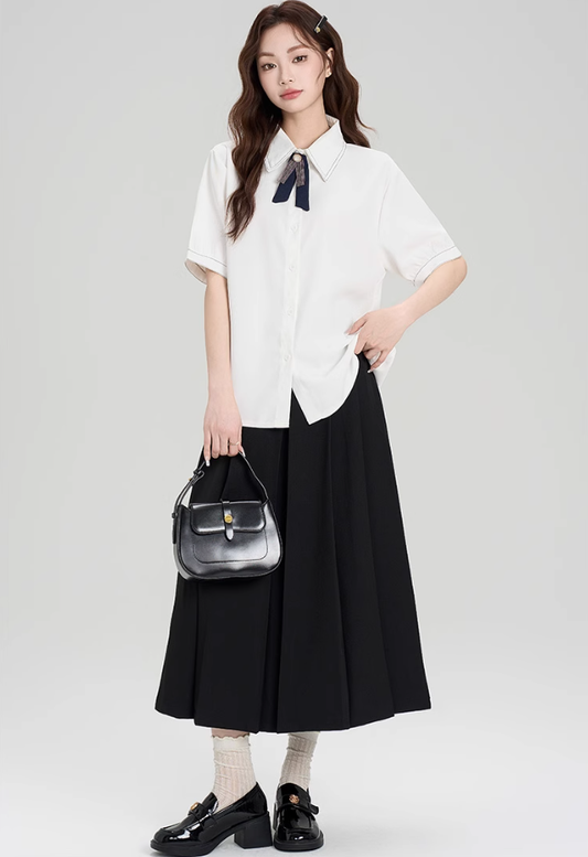 Preppy formal summer designer shirt and skirt suit R2357