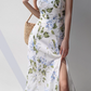 French retro leaf floral suspender skirt slim waist side slit dress long skirt R2820