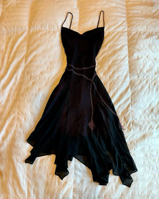 Black suspenders waist slim irregular long skirt homecoming dress R2785