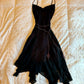 Black suspenders waist slim irregular long skirt homecoming dress R2785