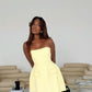 Light yellow tube top waist slimming temperament short skirt homecoming dress R3736