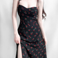 2025 Summer New French Retro Black Cherry Floral Slimming Suspender Dress R0979