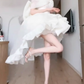Sweet and elegant apricot bow-tie dress evening dress high waist slim fluffy princess dress R1693