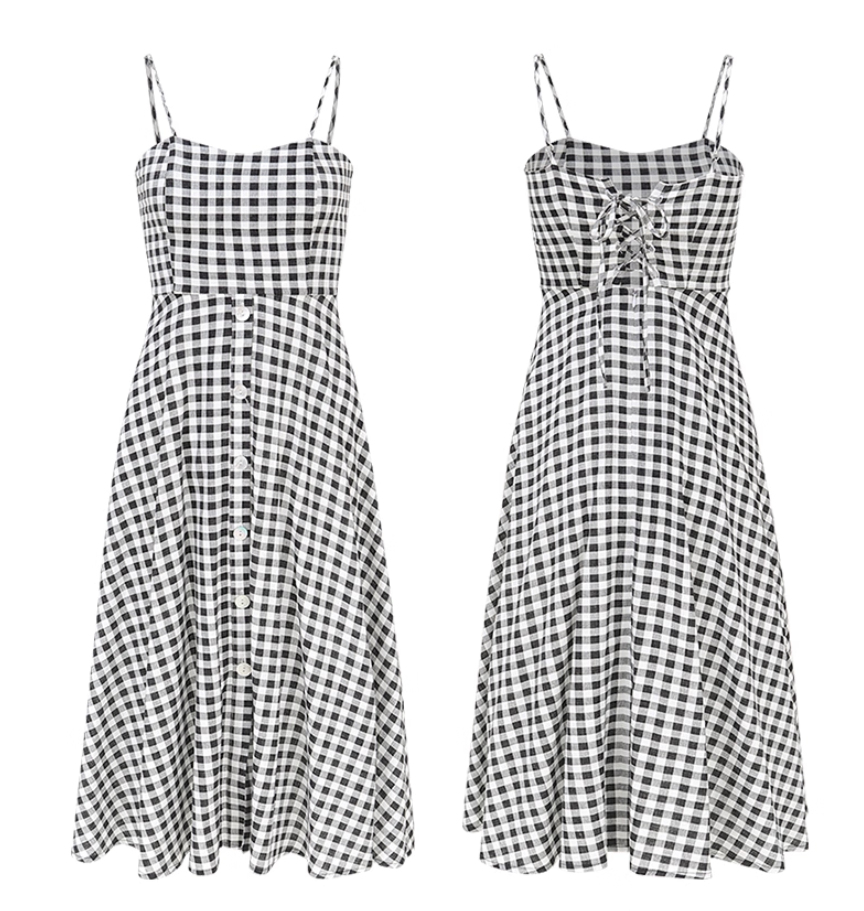 French retro plaid suspender dress niche design skirt women summer R3562