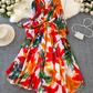 French elegant dress spring dress with bow tie collar slim fit long swing chiffon holiday dress R0351