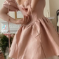 Pink satin square neck waist slim A-line princess skirt homecoming dress R3368