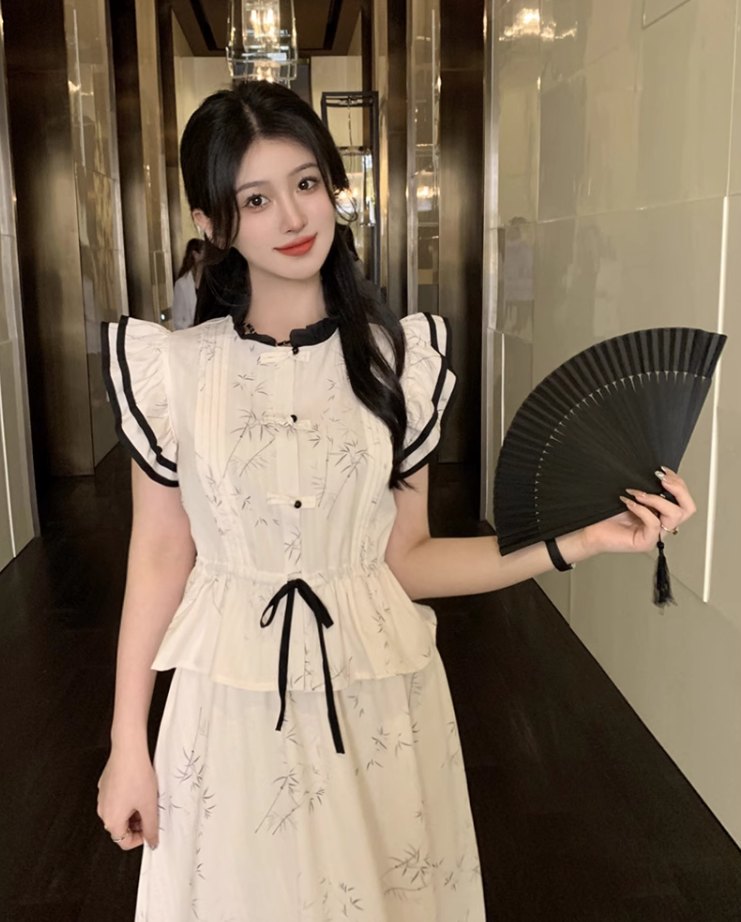 Fairy New Chinese Style Two-piece Suit Flying Sleeve Waist Shirt Skirt Chinese Style Suit R1723