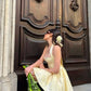 Yellow halter neck slim fit leg-lengthening sexy A-line homecoming dress R2427