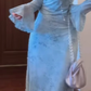 Beautiful holiday style skirt, beautiful, unique, gentle and elegant blue v-neck long-sleeved dress R0477
