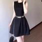 Hepburn style black vest dress gentle temperament waist A-line short skirt women R0845