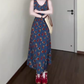 Retro V-neck floral suspender dress high-end waist temperament long skirt R0772