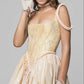 Yellow retro pattern A-line suspender puffy princess skirt homecoming dress R2424