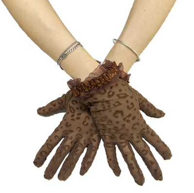 Thin leopard print black lace gloves sun protection sexy elegant cycling gloves wedding party gloves     S6220