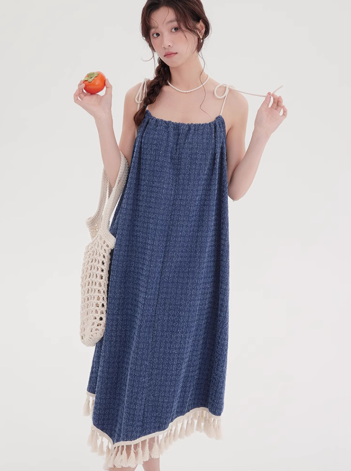 Denim suspender dress with cardigan two-piece suit new style beautiful western-style suit R2358