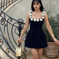 Black suspenders, fresh three-dimensional flower A-line slim homecoming dress R2425