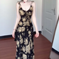 Retro floral suspender dress gentle temperament waist slim hip skirt R0649