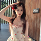 Red printed waist suspender dress summer slim a-line skirt French style petite skirt R4779