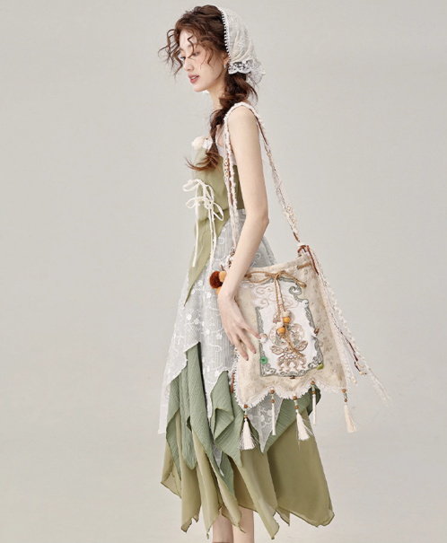 Beautiful irregular green suspender dress popular women's clothing this year R1927