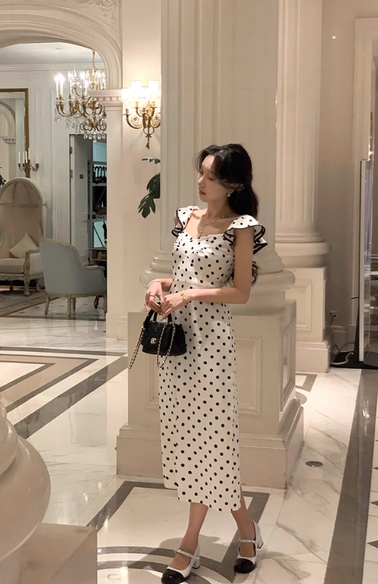 French retro polka dot dress for women, new style this year's popular temperament long skirt R4416