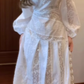 Lace patchwork long-sleeved dress gentle temperament waist A-line long skirt R0690