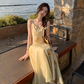 Printed suspender dress Chinese style women's clothing small size big swing v-neck long dress R1708