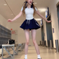 College style short contrast waist T-shirt 2025 sports style A-line skirt suit R1200