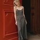 Dress French retro style black polka dot slim fit long suspender skirt R2926