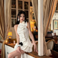 Subtle sexy set with white ruffled edge and pleated neck top, flower bud shorts, two-piece set, homecoming dress R2989