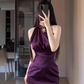 French style sleeveless halter neck hollow dress 2025 backless waist hip skirt R1217