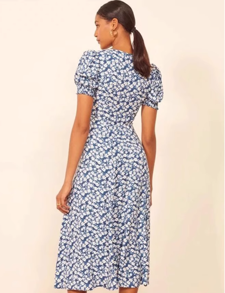 French holiday style long blue 2025 new dress R2605