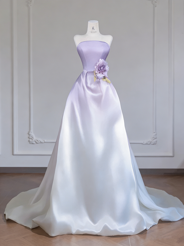 Light pink gradient strapless waist-cinching long ball gown R8256